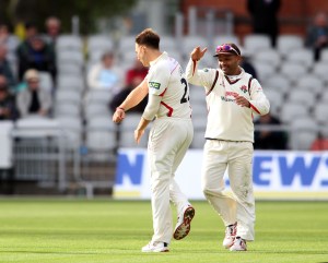 LANCASHIRE COUNTY CRICKET CLUB Emirates Old Trafford LV= County Championship LANCS V GLOUCESTERSHIRE 10/05/15 Day1 Kyle Jarvis takes the wicket of Jones
