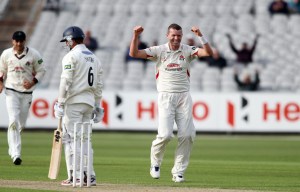 LANCASHIRE COUNTY CRICKET CLUB Emirates Old Trafford LV= County Championship LANCS V GLOUCESTERSHIRE 10/05/15 Day1 Peter Siddle takes the wicket of Smith