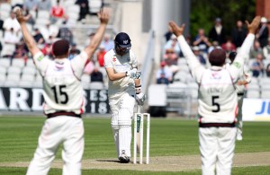 LANCASHIRE COUNTY CRICKET CLUB Emirates Old Trafford LV= County Championship LANCS V GLOUCESTERSHIRE 11/05/15 Day2 Peter Siddle takes Miles LBW