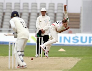 LANCASHIRE COUNTY CRICKET CLUB Emirates Old Trafford LV= County Championship LANCS V GLOUCESTERSHIRE 10/05/15 Day1 Kyle Jarvis bowling