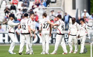 LANCASHIRE COUNTY CRICKET CLUB Emirates Old Trafford LV= County Championship LANCS V GLOUCESTERSHIRE 11/05/15 Day2 Kyle Jarvis has Payne caught and bowled