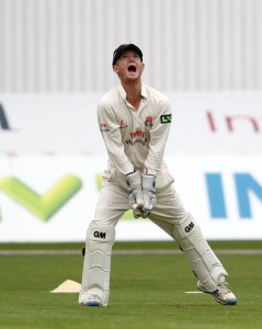 LANCASHIRE COUNTY CRICKET CLUB Emirates Old Trafford LV= County Championship LANCS V GLOUCESTERSHIRE 10/05/15 Day1 Jordan Clark takes the wicket of Tavare c Alex Davies