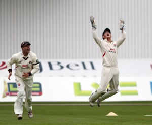 LANCASHIRE COUNTY CRICKET CLUB Emirates Old Trafford LV= County Championship LANCS V GLOUCESTERSHIRE 10/05/15 Day1 Jordan Clark takes the wicket of Tavare c Alex Davies