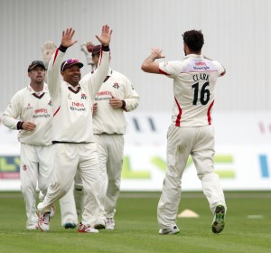 LANCASHIRE COUNTY CRICKET CLUB Emirates Old Trafford LV= County Championship LANCS V GLOUCESTERSHIRE 10/05/15 Day1 Jordan Clark takes the wicket of Tavare c Alex Davies