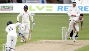 LANCASHIRE COUNTY CRICKET CLUB Emirates Old Trafford LV= County Championship LANCS V GLOUCESTERSHIRE 10/05/15 Day1 Jordan Clark bowling