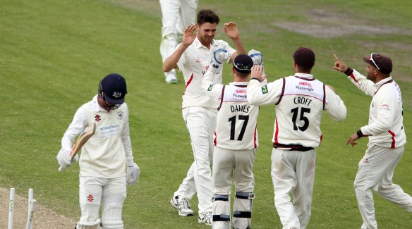 LANCASHIRE COUNTY CRICKET CLUB Emirates Old Trafford LV= County Championship LANCS V GLOUCESTERSHIRE 12/05/15 Day3 Nathan Buck bowls Tavare