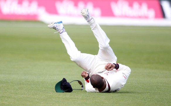 LANCASHIRE COUNTY CRICKET CLUB Emirates Old Trafford LV= County Championship LANCS V GLOUCESTERSHIRE 13/05/15 Day4 Alviro Petersen takes the catch to dismiss Jones