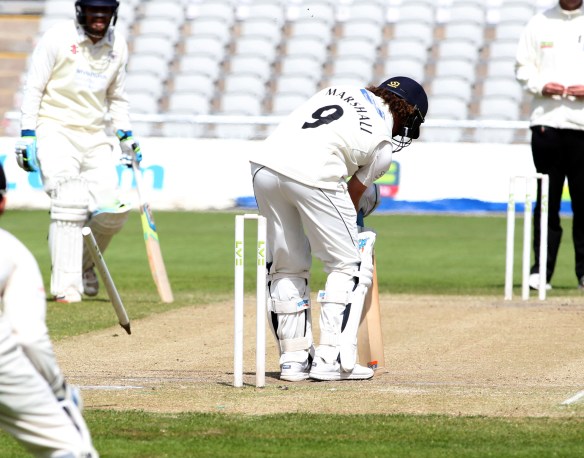 LANCASHIRE COUNTY CRICKET CLUB Emirates Old Trafford LV= County Championship LANCS V GLOUCESTERSHIRE 13/05/15 Day4 Marshall is bowled by Kyle Jarvis