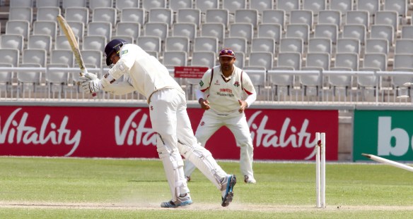LANCASHIRE COUNTY CRICKET CLUB Emirates Old Trafford LV= County Championship LANCS V GLOUCESTERSHIRE 13/05/15 Day4 Payne is bowled by Peter Siddle