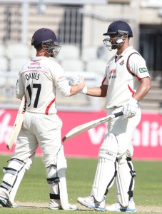 LANCASHIRE COUNTY CRICKET CLUB Emirates Old Trafford LV= County Championship LANCS V GLOUCESTERSHIRE 13/05/15 Day4 Alviro Petersen and Alex Davies 100 partnership