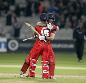 LANCASHIRE COUNTY CRICKET CLUB Emirates Old Trafford NatWest t20 Blast, North Group:  Lancashire Lightning v Leicestershire Foxes 15/05/15 Steven Croft 70 not out wins the game for Lancashire