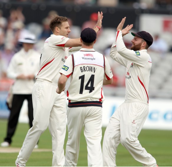 LANCASHIRE COUNTY CRICKET CLUB Emirates Old Trafford Lancashire v Northamptonshire LV= County Championship Division Two, 29/06/15 Kyle Jarvis takes Coetzer LBW