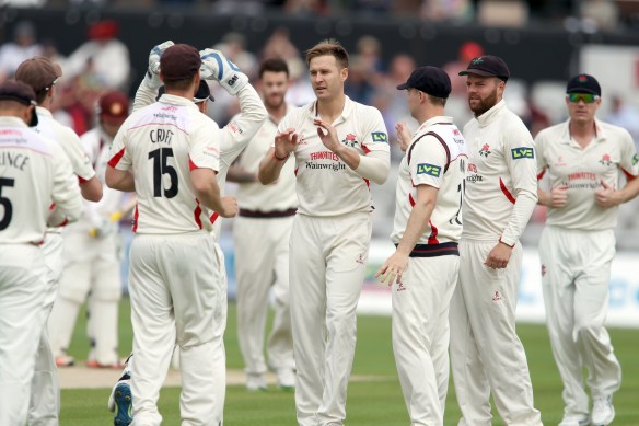 LANCASHIRE COUNTY CRICKET CLUB Emirates Old Trafford Lancashire v Northamptonshire LV= County Championship Division Two, 29/06/15 Kyle Jarvis takes Coetzer LBW