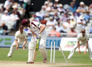 LANCASHIRE COUNTY CRICKET CLUB Emirates Old Trafford Lancashire v Northamptonshire LV= County Championship Division Two, 29/06/15 Wakely bowled by James Faulkner