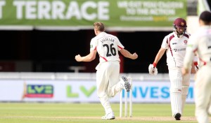 LANCASHIRE COUNTY CRICKET CLUB Emirates Old Trafford Lancashire v Northamptonshire LV= County Championship Division Two, 29/06/15 James Faulkner takes his forth  Levic Davies b Faulkner