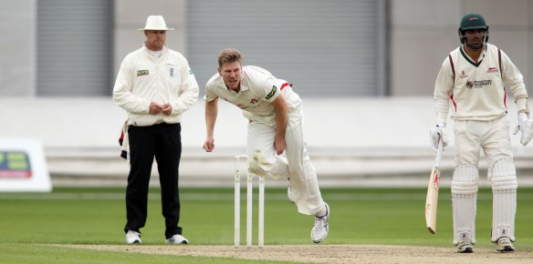 LANCASHIRE COUNTY CRICKET CLUB Emirates Old Trafford Lancashire v Leicestershire LV= County Championship Division Two, 14/06/15 James Faulkner bowling