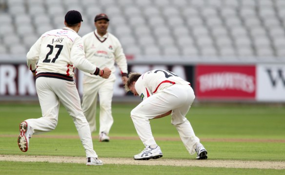 LANCASHIRE COUNTY CRICKET CLUB Emirates Old Trafford Lancashire v Leicestershire LV= County Championship Division Two, 14/06/15 JP Faulkner hat-trick, BA Raine (42.6), JKH Naik (44.1) and CE Shreck (44.2). wicket 3
