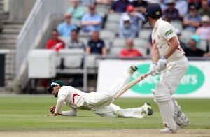 LANCASHIRE COUNTY CRICKET CLUB Emirates Old Trafford Lancashire v Leicestershire LV= County Championship Division Two, 15/06/15 Paul Horton is caught by Agathangalou on 54