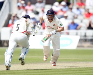 LANCASHIRE COUNTY CRICKET CLUB Emirates Old Trafford Lancashire v Leicestershire LV= County Championship Division Two, 16/06/15 James Faulkner batting