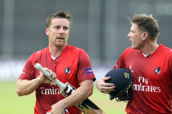 LANCASHIRE COUNTY CRICKET CLUB Emirates Old Trafford Lancashire Lightning v Derbyshire  Nat West t20 Blast 12/06/15 Steven Croft and James Faulkner batting