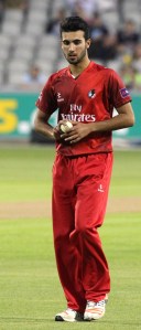 LANCASHIRE COUNTY CRICKET CLUB Emirates Old Trafford Lancashire Lightning v Derbyshire  Nat West t20 Blast 12/06/15 Saqib Mahmood bowling
