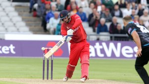 LANCASHIRE COUNTY CRICKET CLUB Emirates Old Trafford Lancashire Lightning v Worcestershire Rapids Nat West t20 Blast 18/06/15 Jordan Clark batting