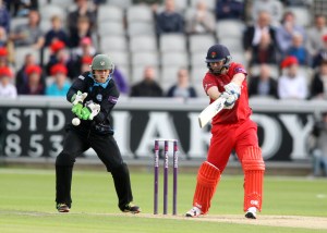 LANCASHIRE COUNTY CRICKET CLUB Emirates Old Trafford Lancashire Lightning v Worcestershire Rapids Nat West t20 Blast 18/06/15 Karl Brown batting