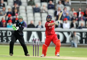 LANCASHIRE COUNTY CRICKET CLUB Emirates Old Trafford Lancashire Lightning v Worcestershire Rapids Nat West t20 Blast 18/06/15 Karl Brown batting