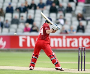 LANCASHIRE COUNTY CRICKET CLUB Emirates Old Trafford Lancashire Lightning v Worcestershire Rapids Nat West t20 Blast 18/06/15 Karl Brown batting