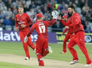 LANCASHIRE COUNTY CRICKET CLUB Emirates Old Trafford Lancashire Lightning v Worcestershire Rapids Nat West t20 Blast 18/06/15 D'Oliveira is run out  (faulkner)