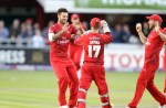 LANCASHIRE COUNTY CRICKET CLUB Emirates Old Trafford Lancashire Lightning v Nottinghamshire Outlaws Nat West t20 Blast 15/07/15 Jordan Clark celebrates