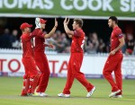 LANCASHIRE COUNTY CRICKET CLUB Emirates Old Trafford Lancashire Lightning v Nottinghamshire Outlaws Nat West t20 Blast 15/07/15 Christian is bowled by James Faulkner