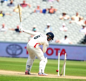 LANCASHIRE COUNTY CRICKET CLUB Emirates Old Trafford Lancs v Northants LV= County Championship Division Two, 01/07/15 tom bailey bowled
