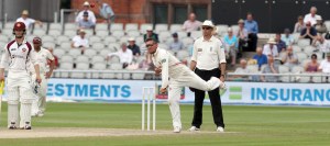 LANCASHIRE COUNTY CRICKET CLUB Emirates Old Trafford Lancs v Northants LV= County Championship Division Two, 01/07/15 Simon Kerrigan bowls Wakely