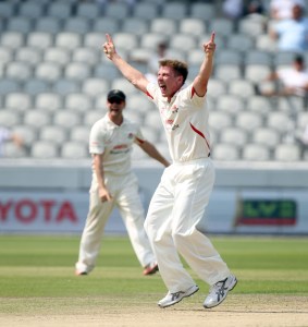 LANCASHIRE COUNTY CRICKET CLUB Emirates Old Trafford Lancs v Northants LV= County Championship Division Two, 01/07/15 James Faulkner gets Keogh LBW