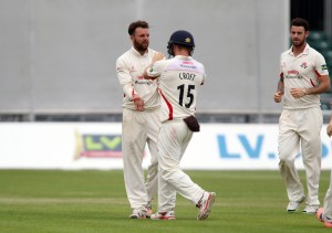 LANCASHIRE COUNTY CRICKET CLUB Emirates Old Trafford Lancs v Northants LV= County Championship Division Two, 01/07/15 Arron Lilley dismisses Duckett