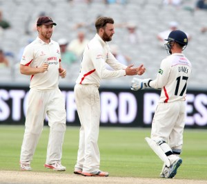 LANCASHIRE COUNTY CRICKET CLUB Emirates Old Trafford Lancs v Northants LV= County Championship Division Two, 01/07/15 Arron Lilley has Crook LBW