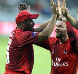 LANCASHIRE COUNTY CRICKET CLUB Emirates Old Trafford Lancashire Lightning v Yorkshire Vikings Nat West t20 Blast 03/07/15 Ashwell Prince catch on boundary to dismiss bresnan
