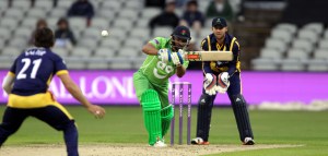 LANCASHIRE COUNTY CRICKET CLUB Emirates Old Trafford Royal London One-Day Cup Lancashire v Glamorgan Ashwell Prince hitting out 19/08/15
