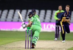 LANCASHIRE COUNTY CRICKET CLUB Emirates Old Trafford Royal London One-Day Cup Lancashire v Glamorgan Karl Brown hitting out 19/08/15