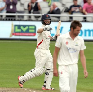 Karl Brown hits century 100 LANCASHIRE COUNTY CRICKET CLUB Emirates Old Trafford LV= County Championship Lancashire v Glamorgan 22/08/15