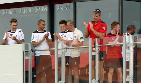 Applause for Karl Brown LANCASHIRE COUNTY CRICKET CLUB Emirates Old Trafford LV= County Championship Lancashire v Glamorgan 22/08/15