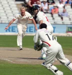 Alex Davies takes the catch to dismiss Rudolf off Glen Chapple LANCASHIRE COUNTY CRICKET CLUB Emirates Old Trafford LV= County Championship Lancashire v Glamorgan 22/08/15