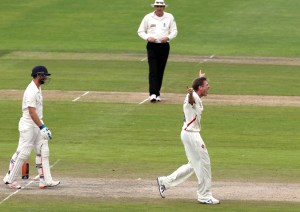 James Faulkner gets Cooke LBW LANCASHIRE COUNTY CRICKET CLUB Emirates Old Trafford LV= County Championship Lancashire v Glamorgan 23/08/15