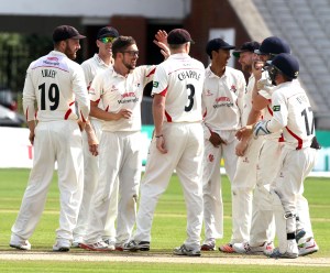 Simon Kerrigan takes Hogan LANCASHIRE COUNTY CRICKET CLUB Emirates Old Trafford LV= County Championship Lancashire v Glamorgan 24/08/15