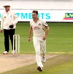 Kyle Jarvis takes the wicket of Bragg c Brown LANCASHIRE COUNTY CRICKET CLUB Emirates Old Trafford LV= County Championship Lancashire v Glamorgan 24/08/15