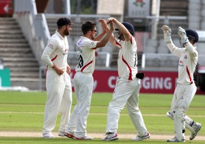 Simon Kerrigan takes Hogan LANCASHIRE COUNTY CRICKET CLUB Emirates Old Trafford LV= County Championship Lancashire v Glamorgan 24/08/15