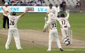 Rudolph is trapped LBW by Steven Croft LANCASHIRE COUNTY CRICKET CLUB Emirates Old Trafford LV= County Championship Lancashire v Glamorgan 24/08/15