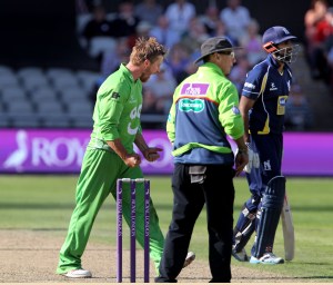 LANCASHIRE COUNTY CRICKET CLUB Emirates Old Trafford Royal London One-Day Cup Lancashire v Warwickshire 02/08/15 Steven Croft bowls Chopra