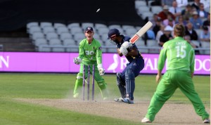 LANCASHIRE COUNTY CRICKET CLUB Emirates Old Trafford Royal London One-Day Cup Lancashire v Warwickshire 02/08/15 Steven Croft bowls Chopra